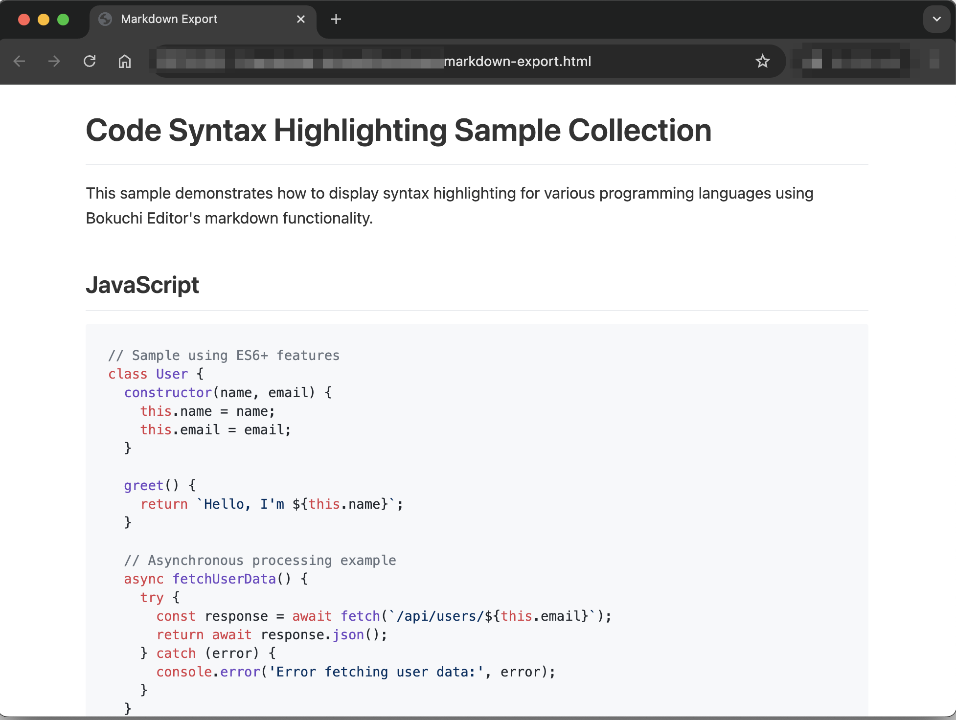 Exported HTML file displayed in a web browser