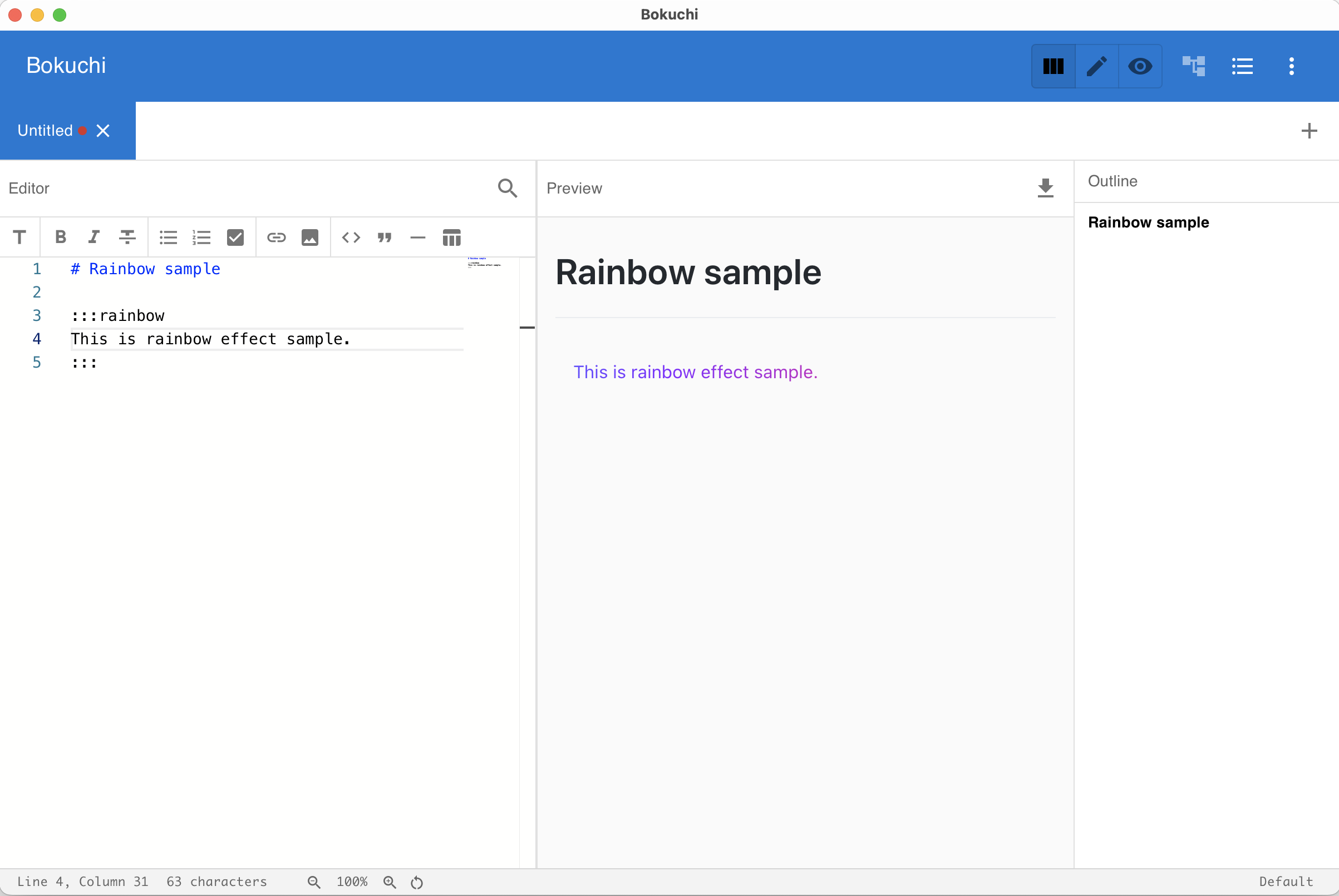 Rainbow text effect displayed in the preview