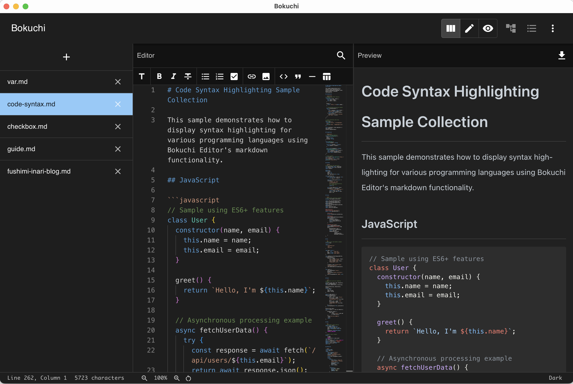 Dark theme — dark background with light text