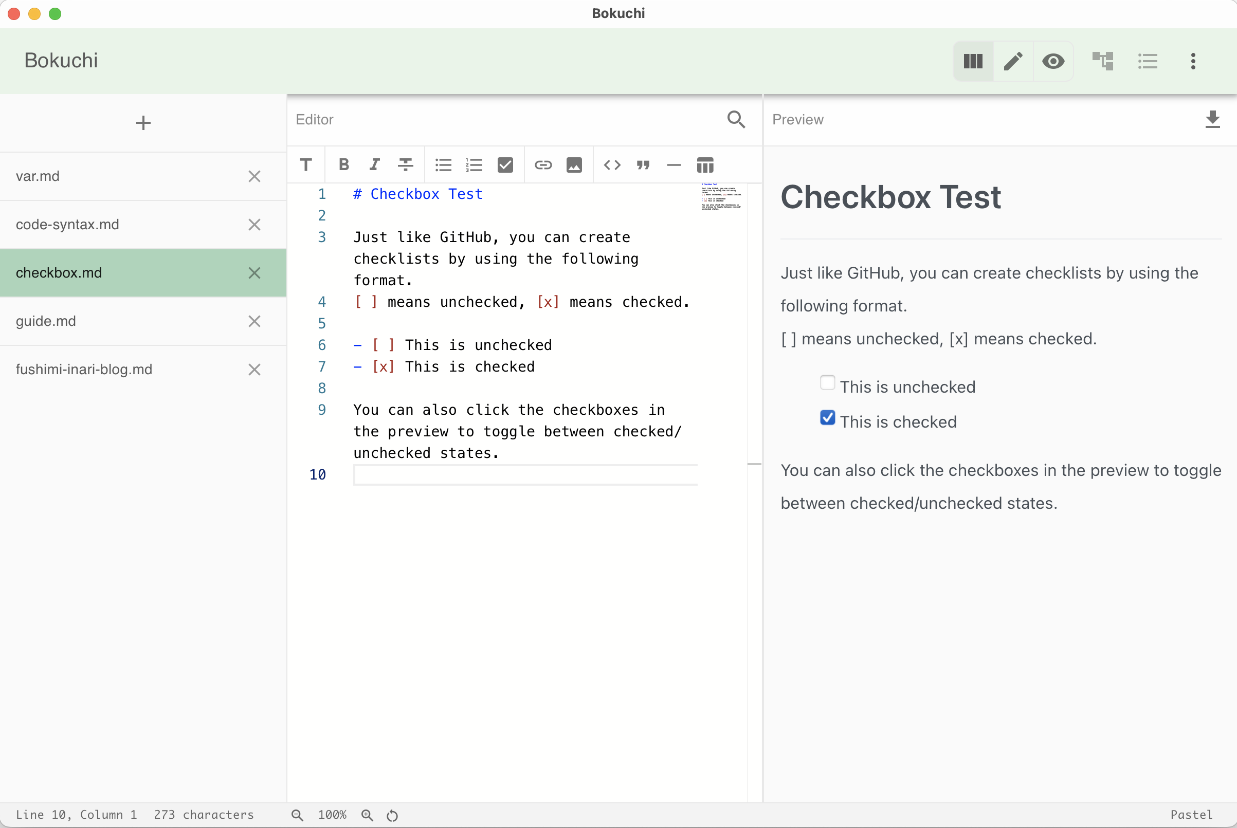 Pastel theme — soft colors with mint green accents