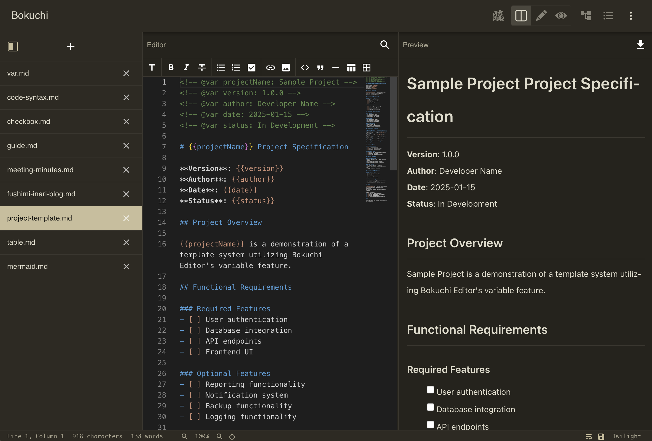 Twilight theme — dark theme with warm golden tones