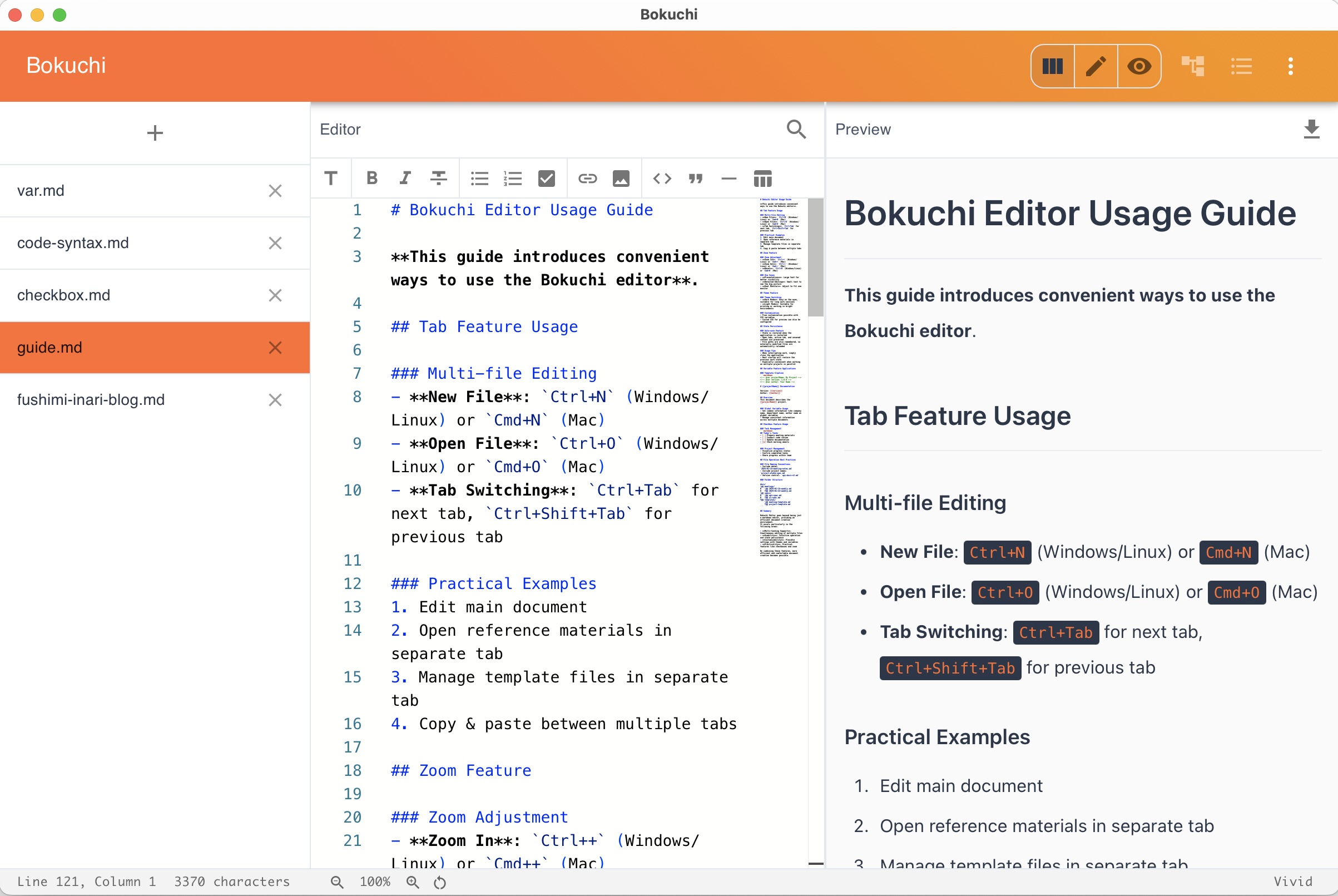 Vivid theme — bold colors with orange and purple accents