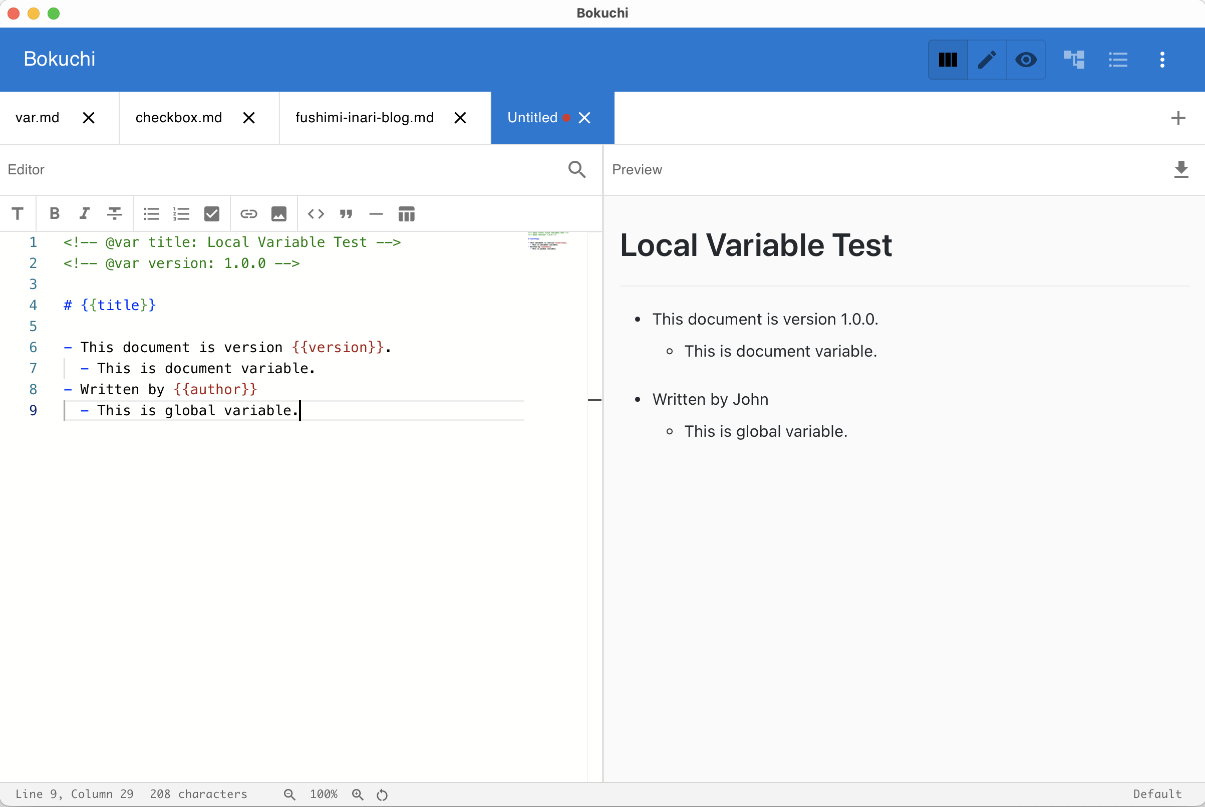 Preview showing variables expanded to their actual values